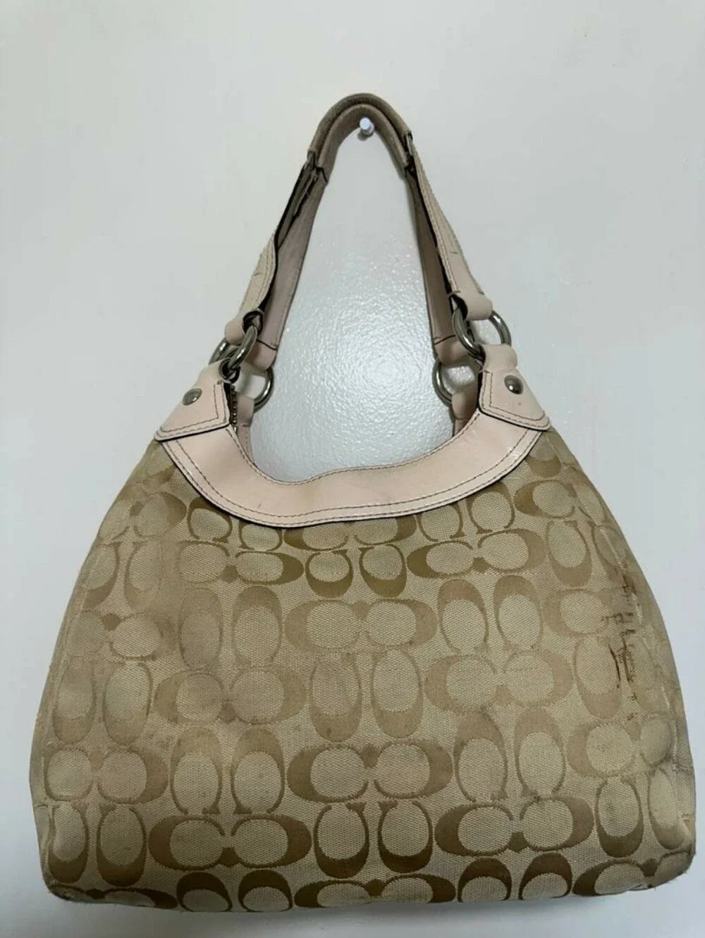 Coach Vintage Y2K Khaki Satchel Handbag with Pink Lining